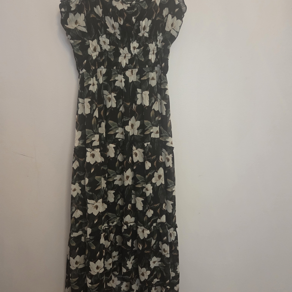 miami Black Floral High-Low Maxi Dress
